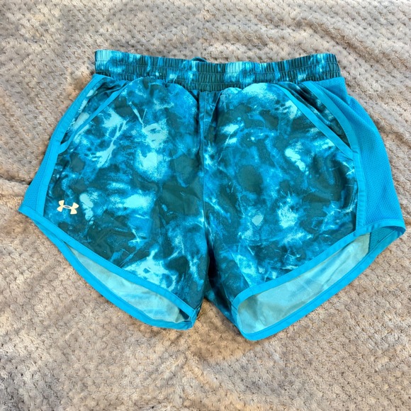 Under Armour Pants - Under Armour Womens HeatGear Fly By Running Shorts Teal Blue Tie Dye XS 0635